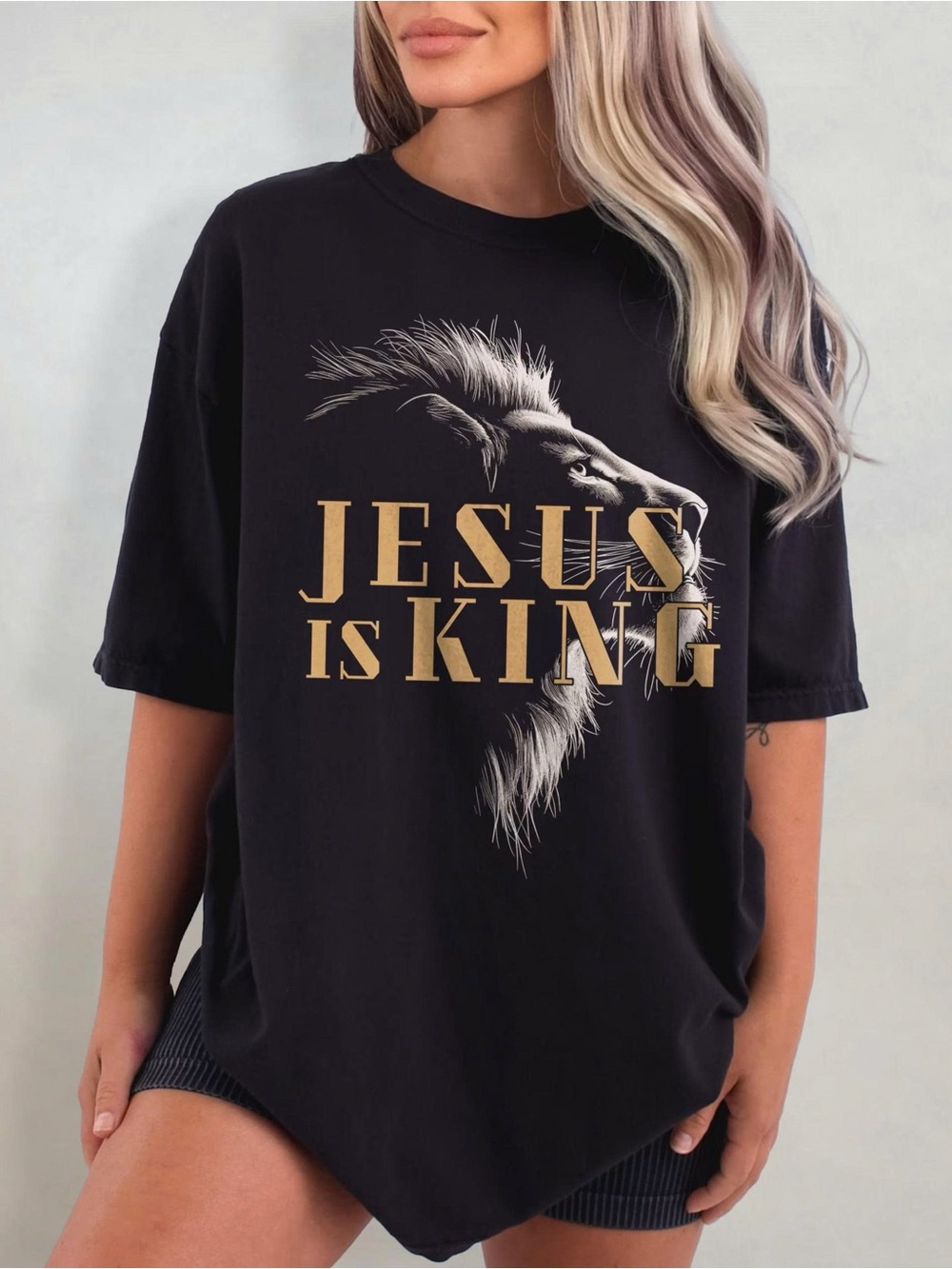 Jesus Is King Graphic Tee - Black with Gold Print